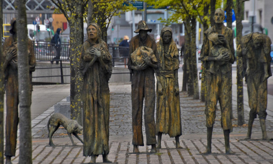 Irish Famine Memorial, Dublin; statues of emaciated victims